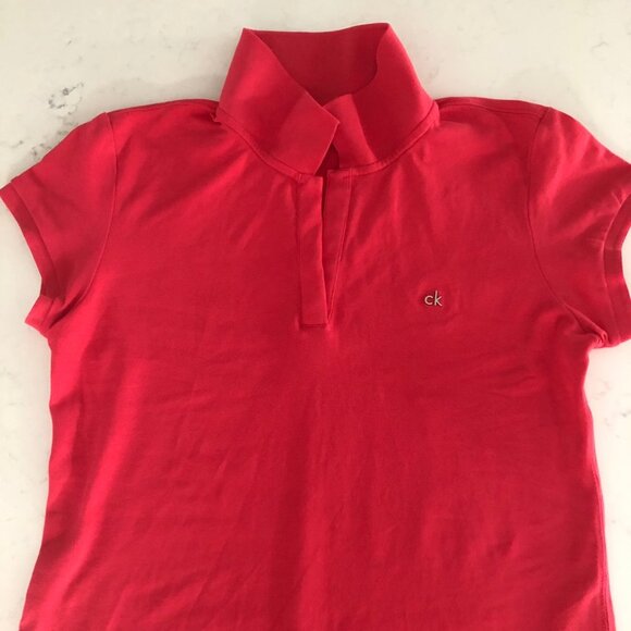 Calvin Klein Casual Cap Sleeve V Neck Cotton w Spandex Polo Shirt Coral Sz M - Picture 8 of 15